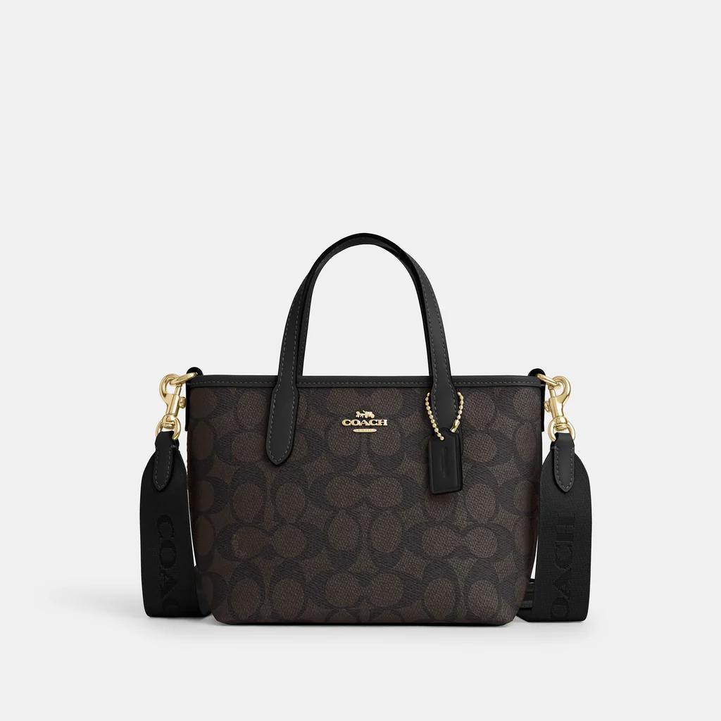 COACH City Mini Tote Bag In Signature Canvas Black Coffee Mini Coach Tote Bag