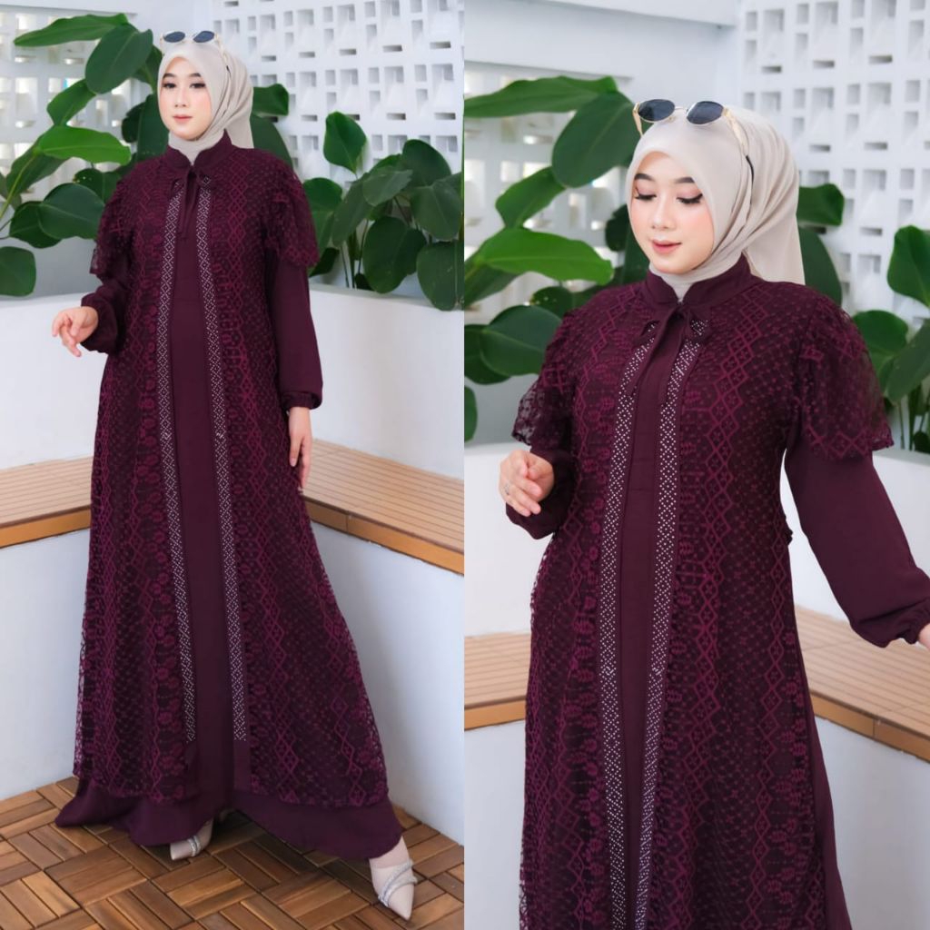kayla gamis bahan adem crinkle mix burkat mewah elegan terbaru muslim dewasa dres pesta kondangan