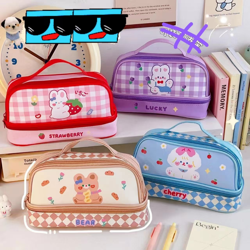 

Cartoon large capacity double-layer pencil case, student stationery box, cute and simple for girls