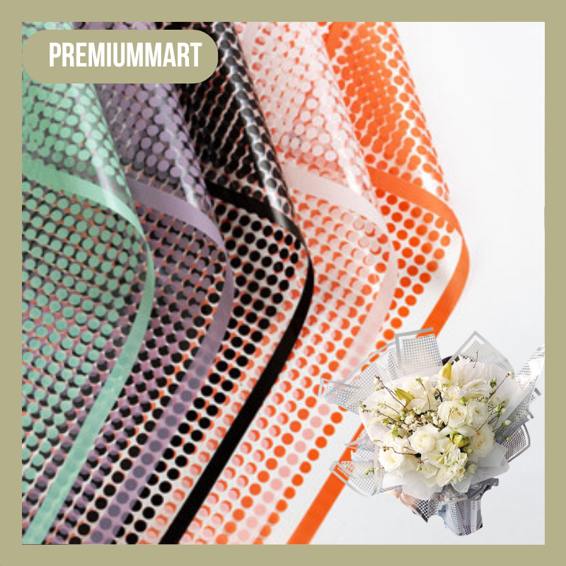 

20 LEMBAR Kertas Buket Cellophane Flower Wrapping Paper Polkadot Trasparan List Florist KB015