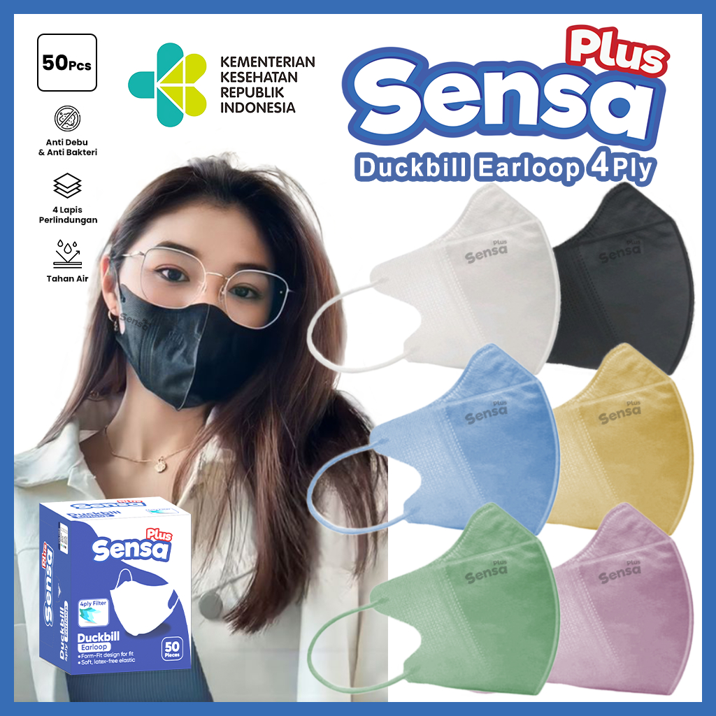 Masker Duckbill 4ply Earloop Sensa Plus isi 50pcs / Masker Duckbill Sensa Plus