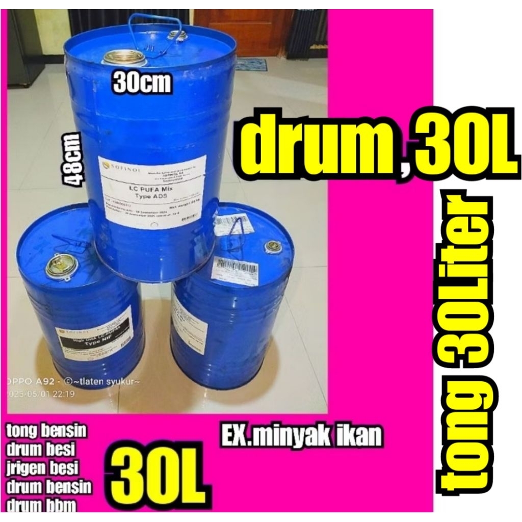 drum bensin 30liter.kapasitas max 32L.ex minyak ikan .tebal mulus tahan lama