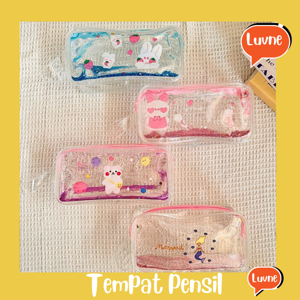 

[COD] Tempat Pensil Kosmetik Transparan Glitter Lucu