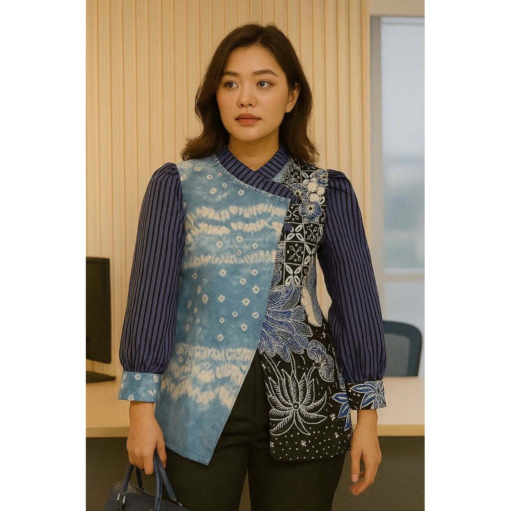 Blouse Jumputan Kombinasi Batik dan Lurik