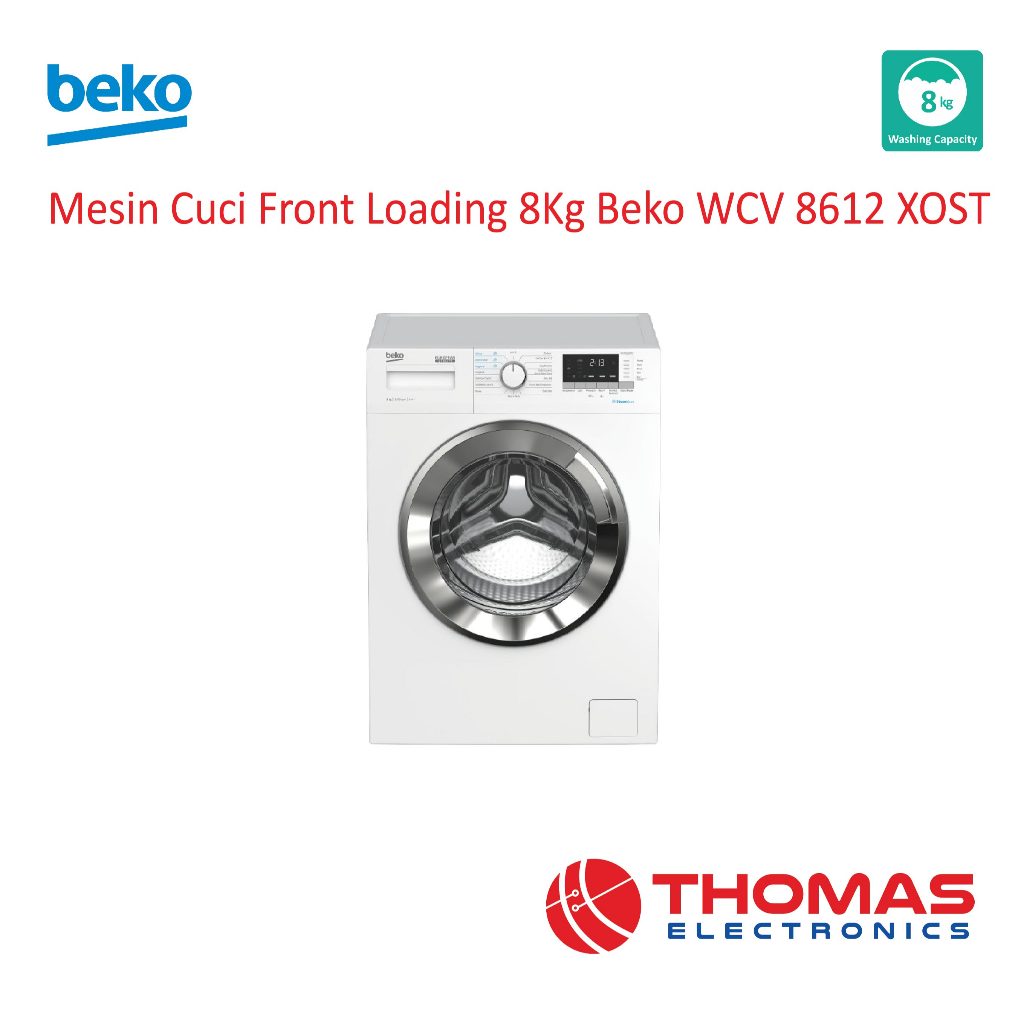 Mesin Cuci 1 Tabung Front Loading 8 Kg Beko WCV8612X0ST WCV8612 WCV 8612 X0ST Garansi Resmi