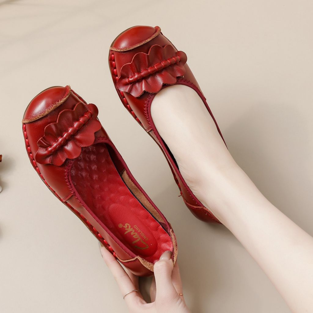 CLARK DAUN/ sepatu flat kulit wanita/Clark motif daun