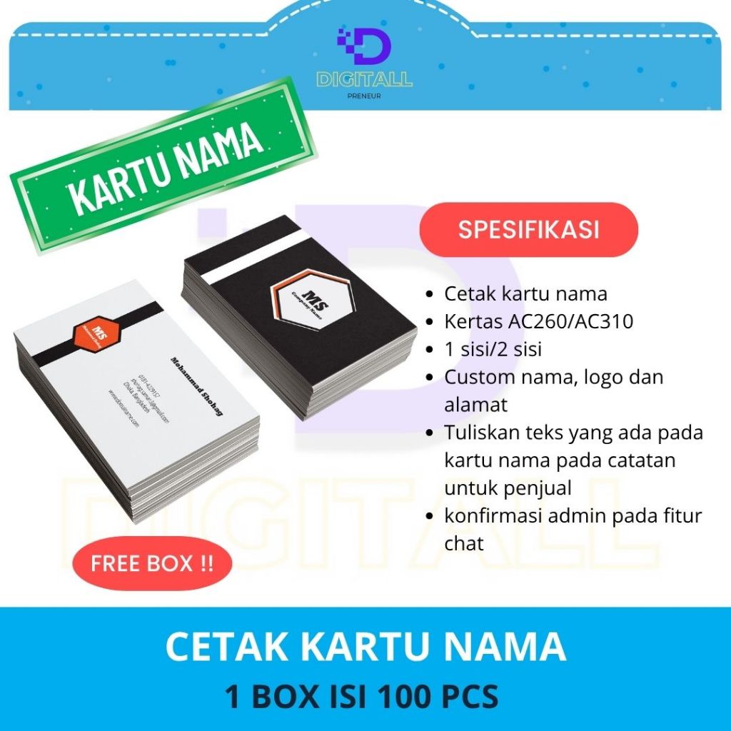 

Kartu Nama / Name Card - Gratis box - murah
