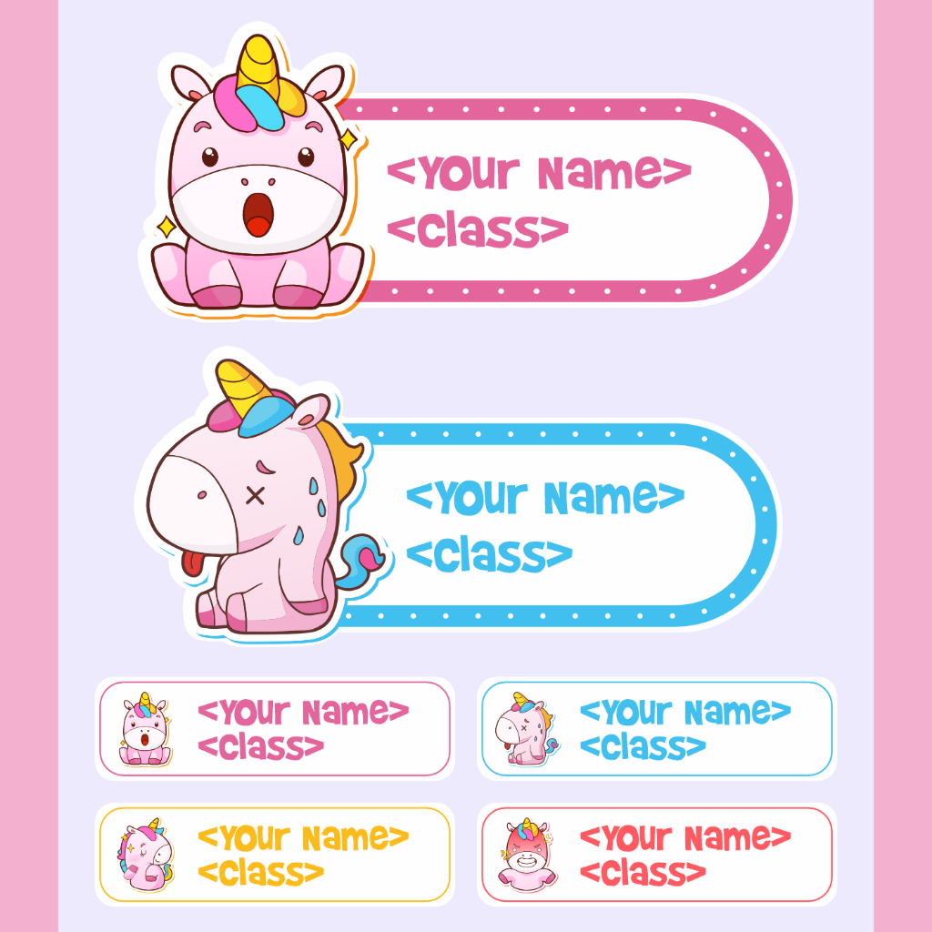 

[20 LEMBAR] Sticker Label Nama Buku Pelajaran Anak Custom Unicorn Sanrio Motif
