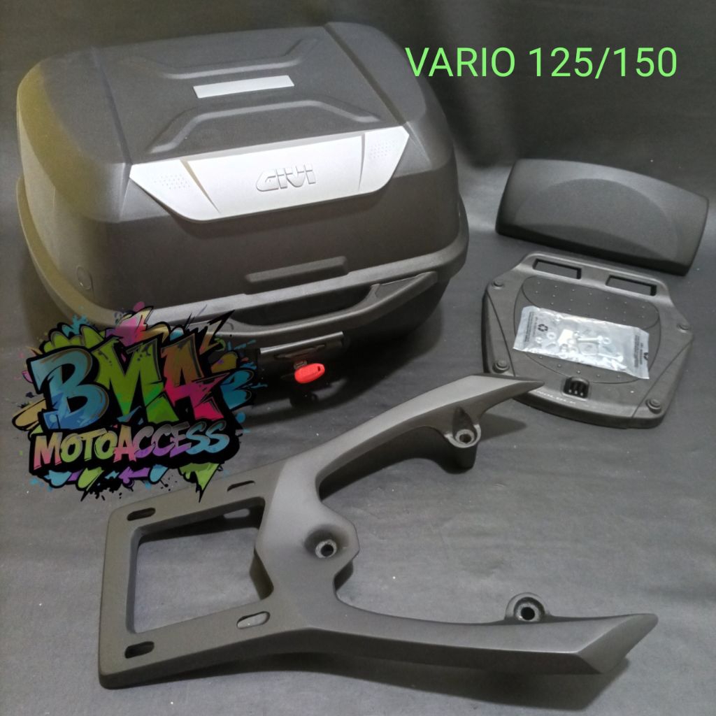 BOX GIVI E43NTL & BREKET BOX+BACKREST - VARIO 125/150 OLD/NEW / PAKETAN BOX GIVI E43 NTL - VARIO 125