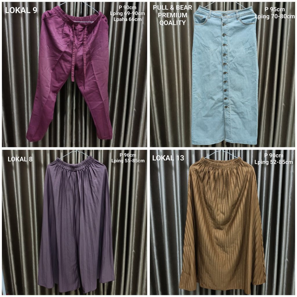 Preloved / bekas / second Rok Plisket Jeans Wanita / Celana kulot plisket wanita ungu pastel mocca