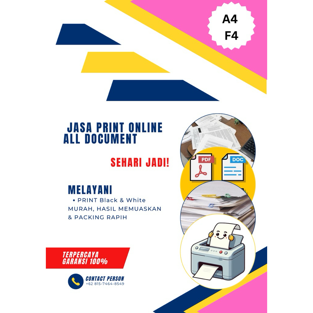 

Jasa Print Cepat dan Terpercaya. HITAM PUTIH UKURAN A4 dan F4