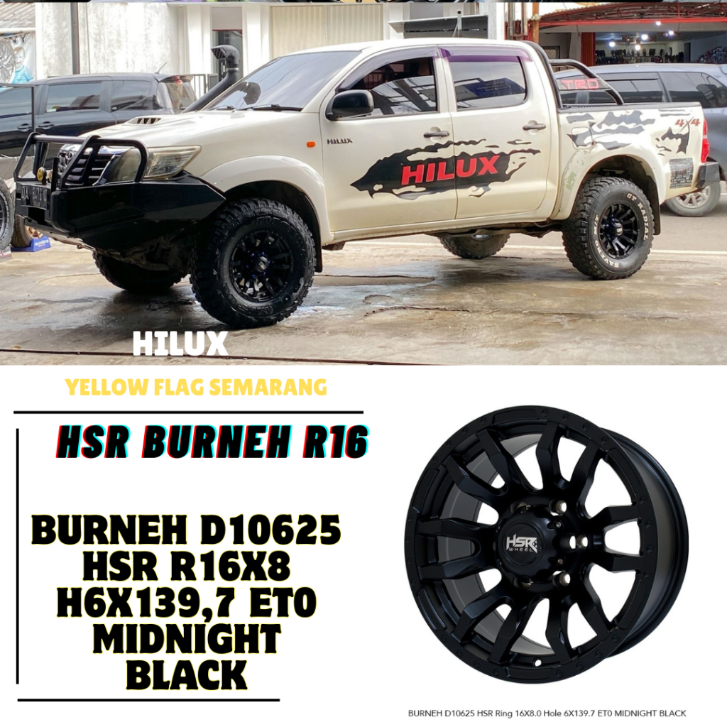 Velg mobil racing ring 16 untuk hilux pajero triton hsr burneh r16 lubang 6x139,7 et0 black