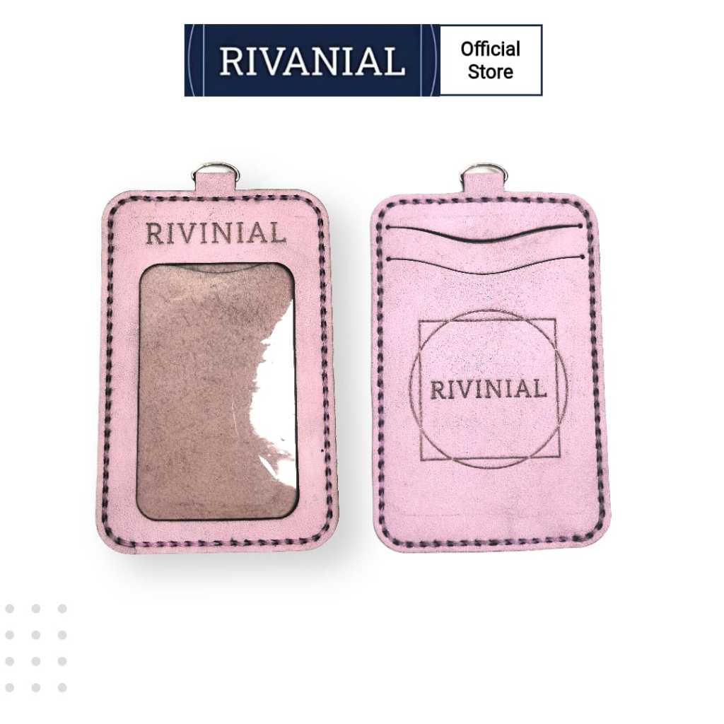 

RIVANIAL Name Tag Kulit Asli Pink Free Costom Nama Lanyard ID Card