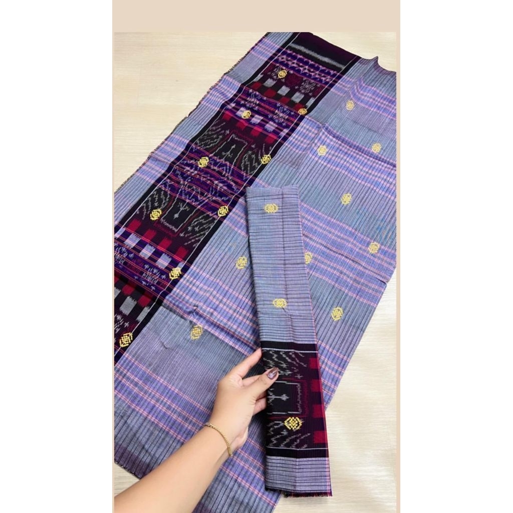 kain tenun endek dobol tretes emas versi 2 set selendang