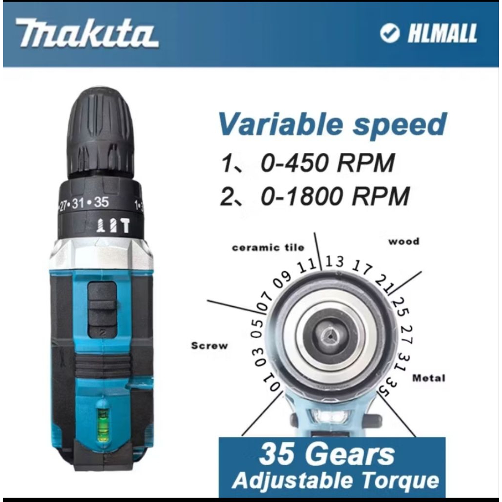 Makita 72V Mesin Bor 2Batrai Cas 10.Mm Bor Listrik Murah Bor Tangan Bor Batrai Bor Tembok. Co