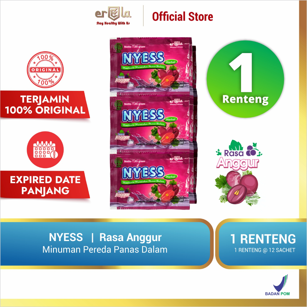 

[SPESIAL DISKON] NYESS 1 RENTENG Anggur / Larutan Penyegar Panas Dalam & Sariawan / 12 Sachet