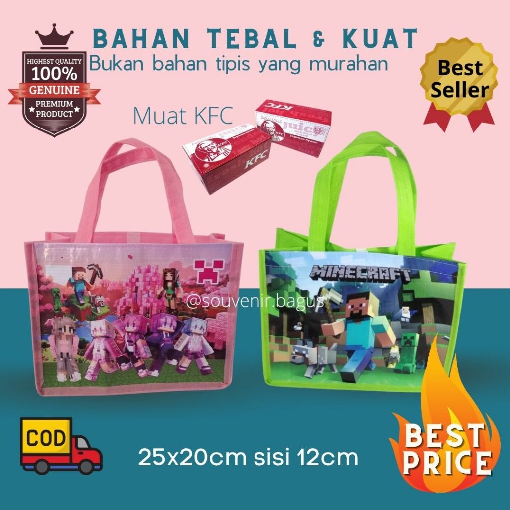 

Tas ultah minecraft souvenir ulang tahun mainkraf hijau game mobile online