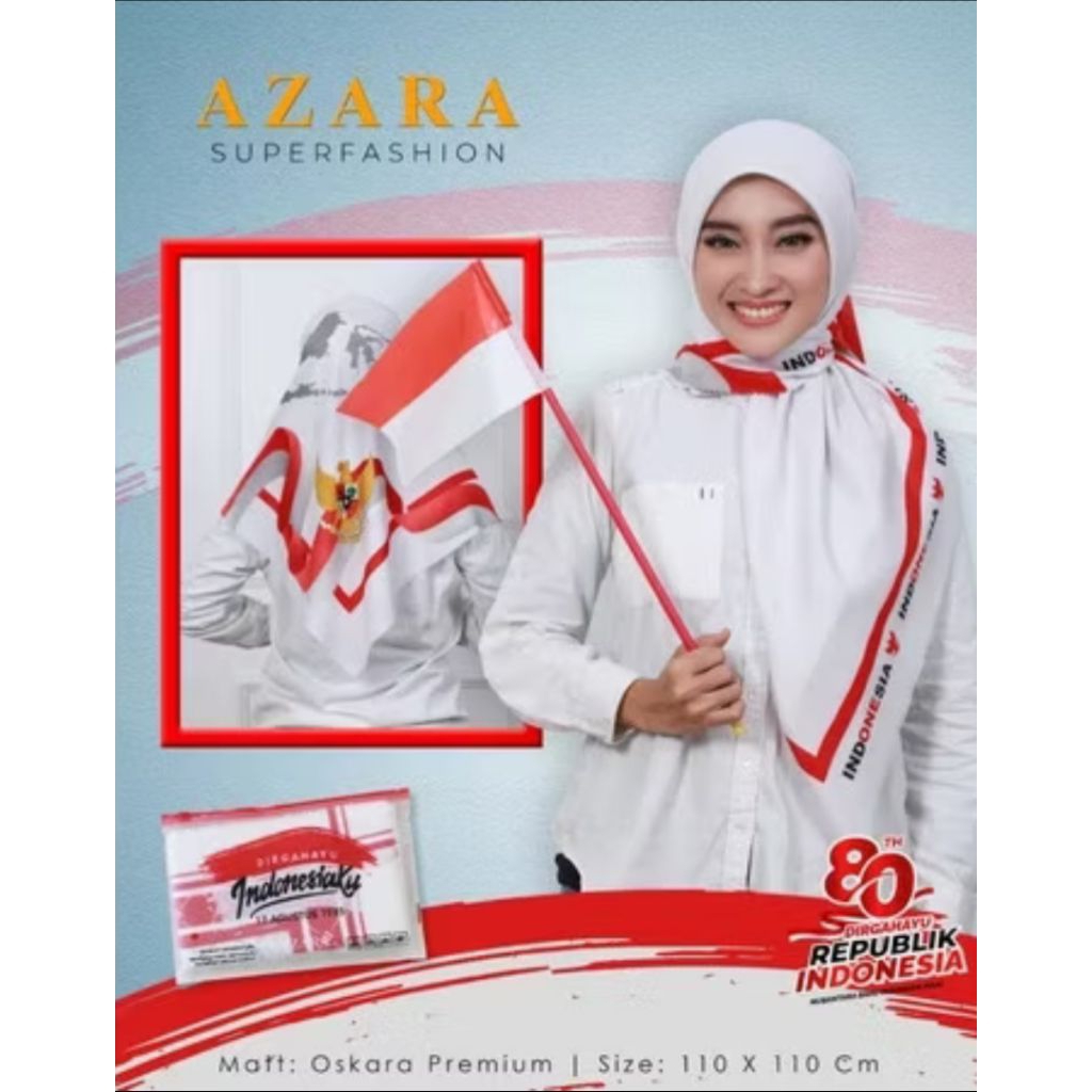 Hijab segiempat Azara merah putih indonesia/ hijab kemerdekaan/ hijab 17 Agustus