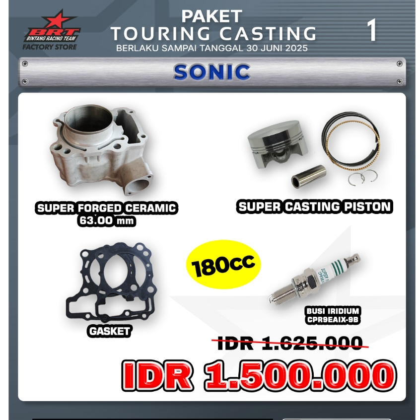 PAKET TOURING CASTING / SONIC / BLOK CERAMIC/ PISTON / GASKET / BUSI IRIDIUM BRT