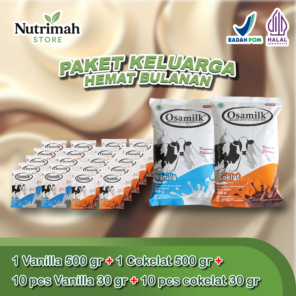 

Paket Keluarga Hemat Osamilk – 2x500gr + 2 Renteng 10pcs – Vanilla & Cokelat