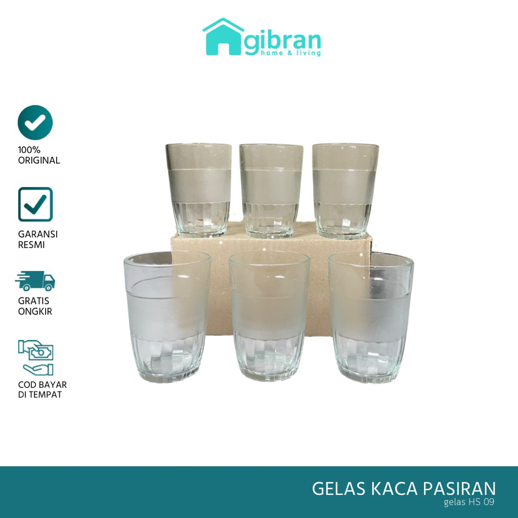 Gelas Kaca Pasiran Gelas HS 09 Isi 6 pcs