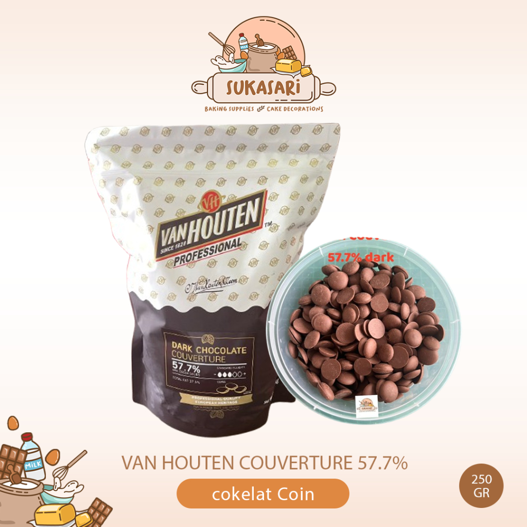 

Van Houten Dark Chocolate Couverture 57.7% 250gr cokelat Coin
