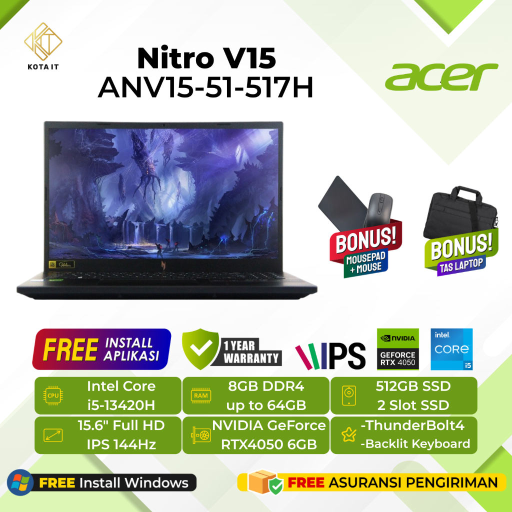 LAPTOP GAMING RTX 4050 LAPTOP Acer Nitro V15 ANV15 - 517H