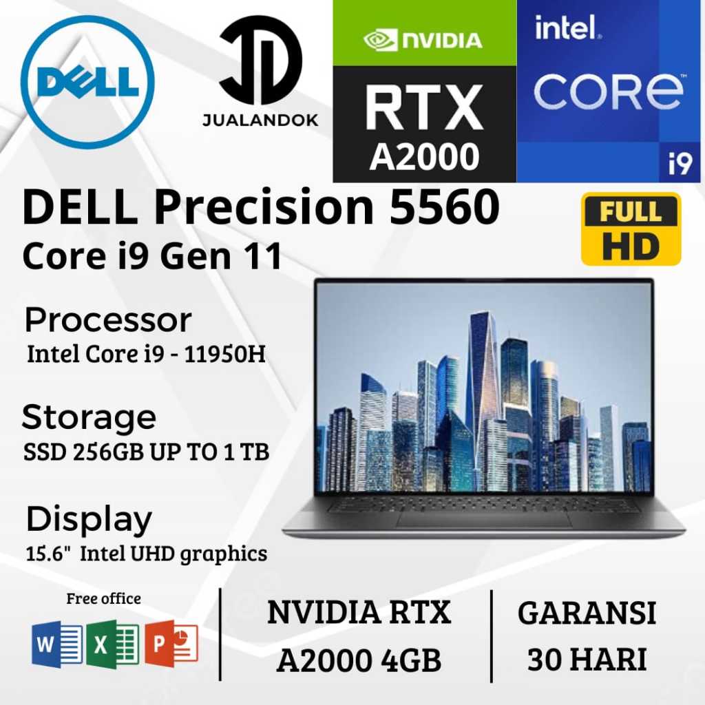 Laptop Dell Precision 5560 Core i9 Gen 11 - RAM 64GB - 1TB - 15 inch - NVIDIA RTX A2000 4GB - Super 