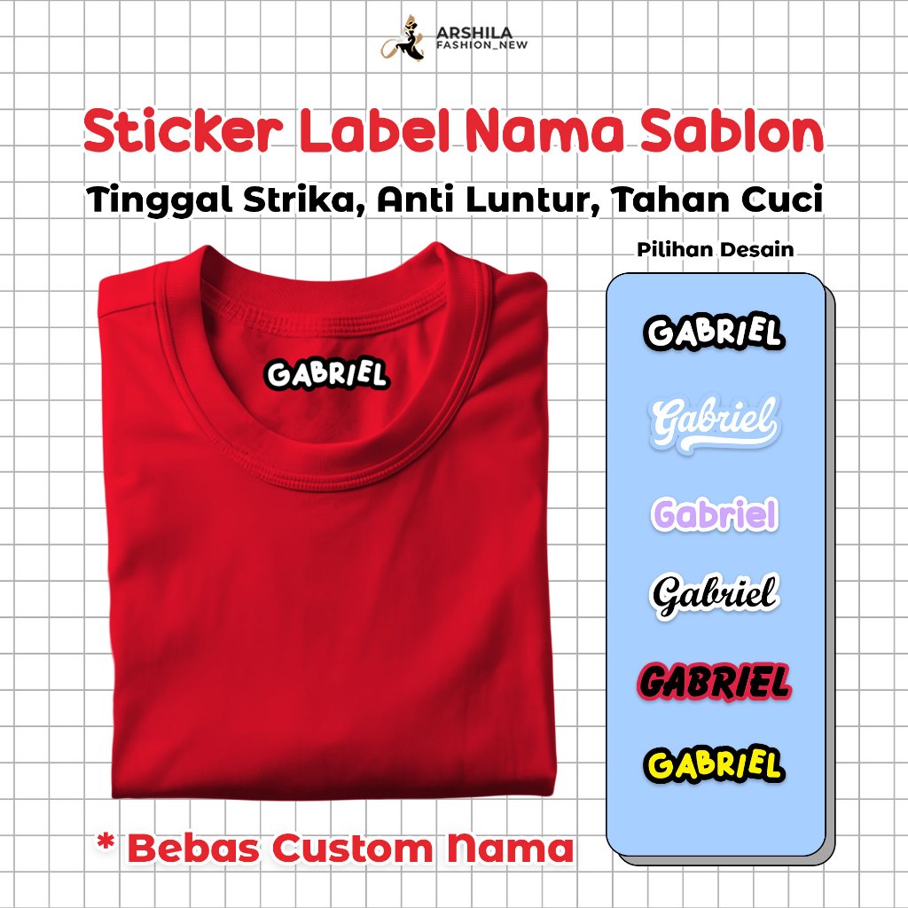 

STIKER NAMA CUSTOM SABLON DTF STIKER LABEL NAMA SERBAGUNA SABLON SETRIKA AF
