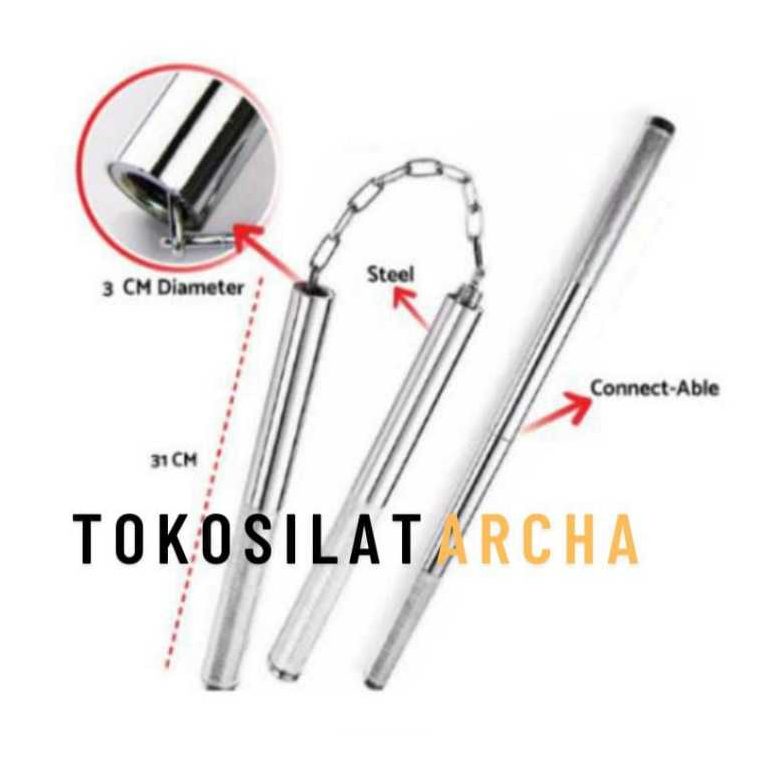 Double Stick Bushido Stell XL Silver / Double Stick Nunchaku Besi Silver Steel Bushido