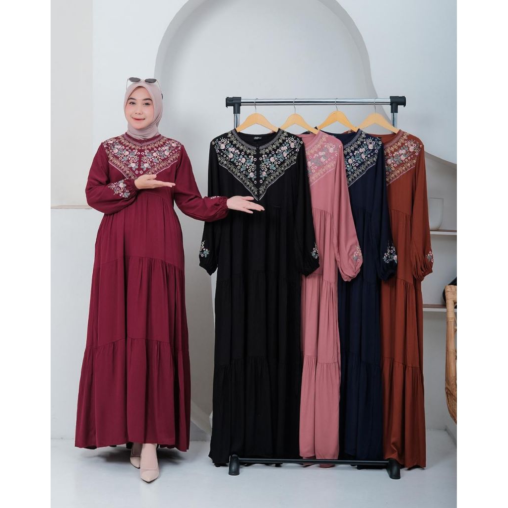 Gamis Bordir Bahan Twill Import ORI by Halis Fashion/ Gamis Bordir Twill Halis Fashion/ Gamis Halis 