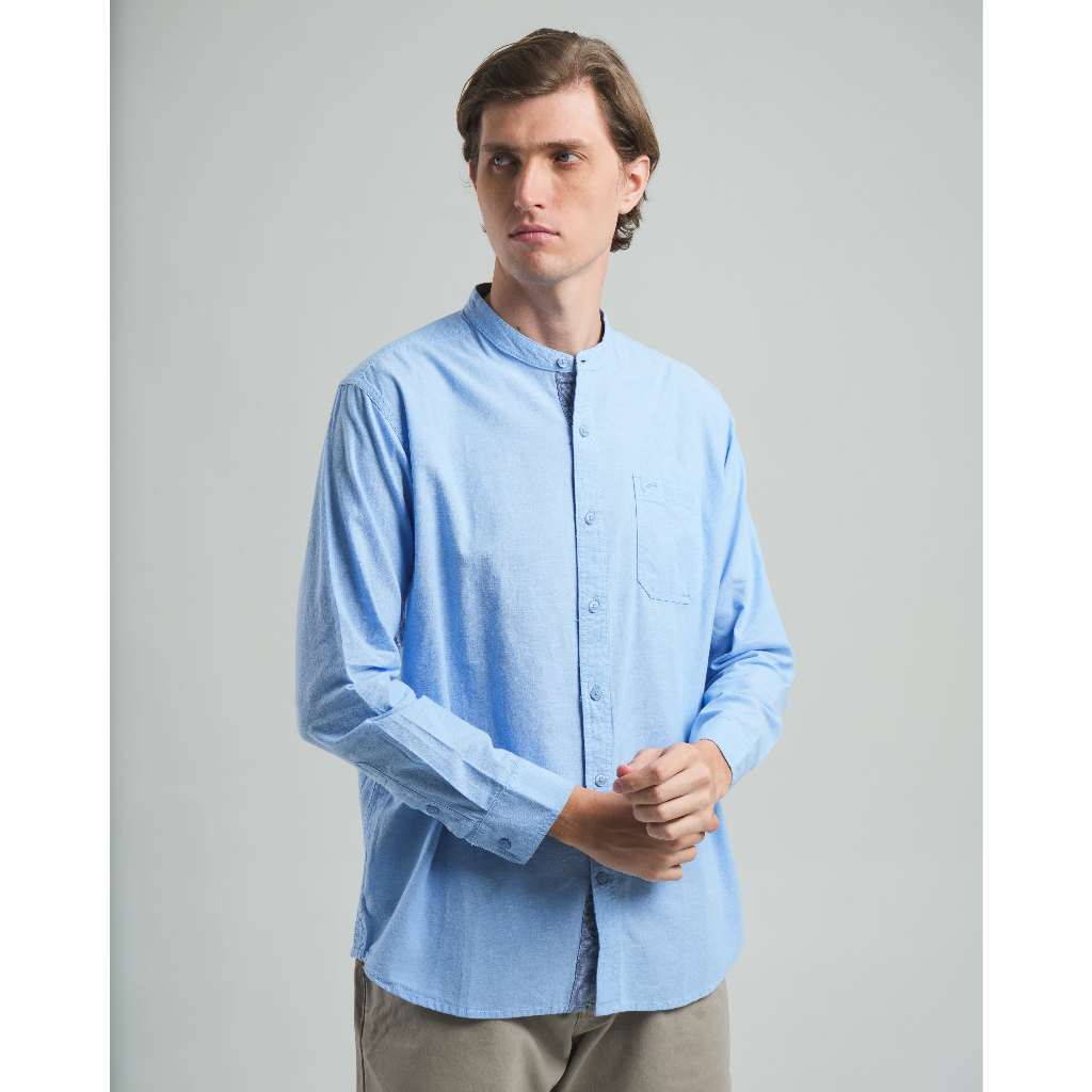 camel active Men's Oxford Henley Long Sleeve Shirt - Kemeja Koko Long Sleeve