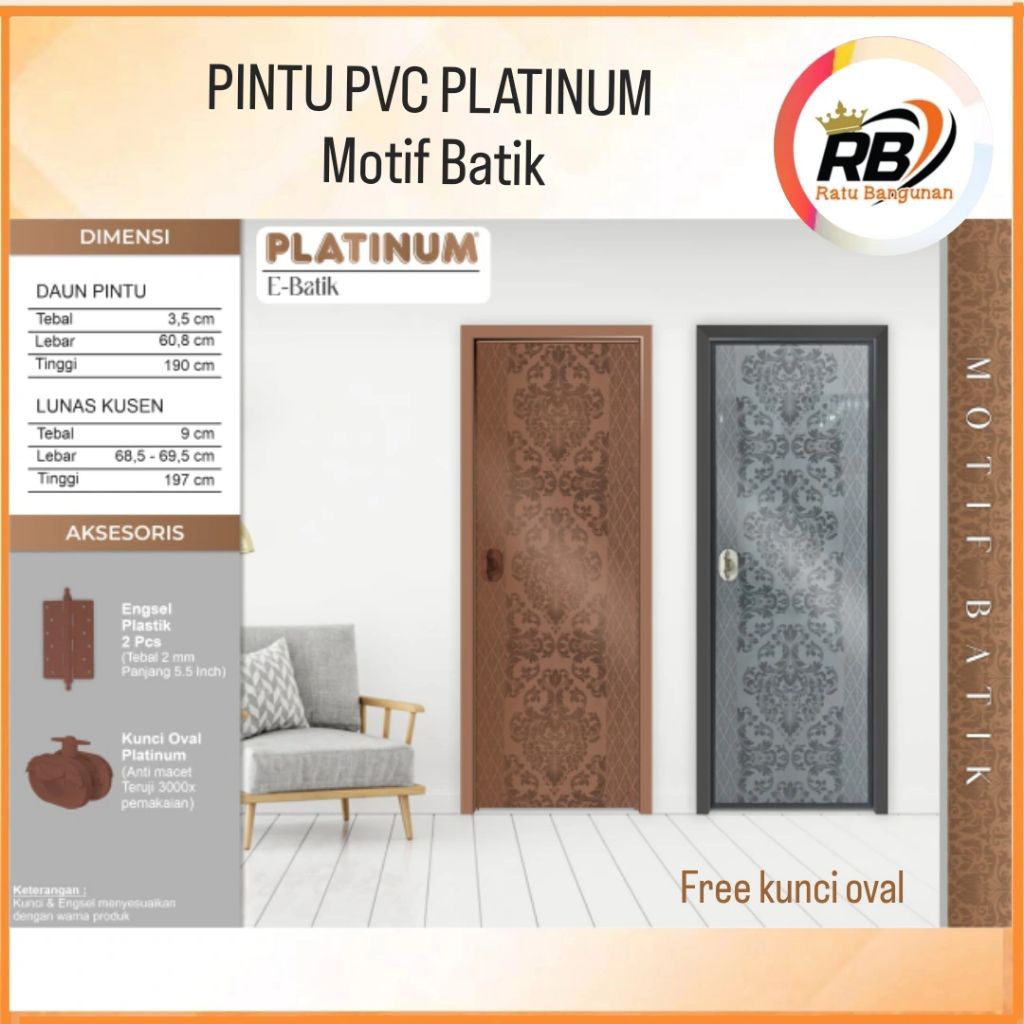 Pintu kamar mandi PVC Platinum Motif Batik