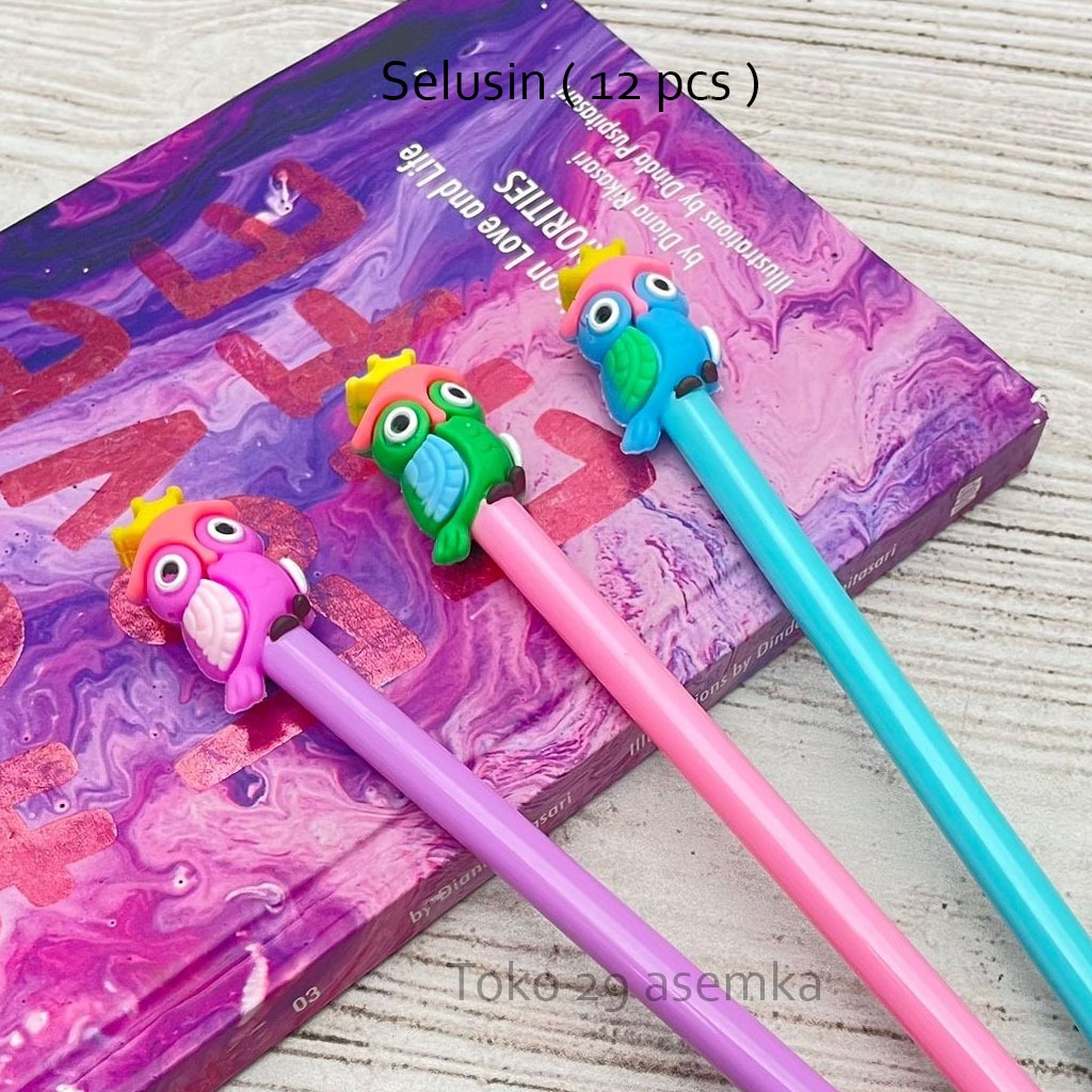 

12PCS SELUSIN PULPEN GEL BURUNG HANTU MAHKOTA PG-1482 BOLPOIN LUCU ANAK ALAT TULIS SEKOLAH