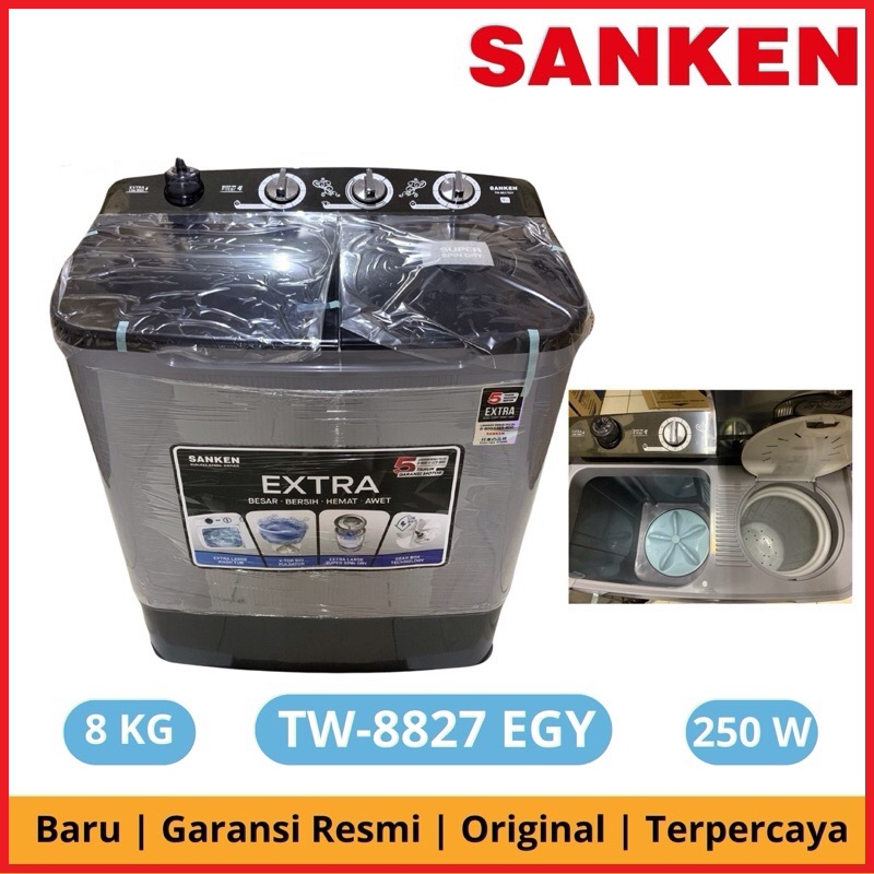 Mesin Cuci SANKEN 2 Tabung TW-8827 8Kg Low Watt
