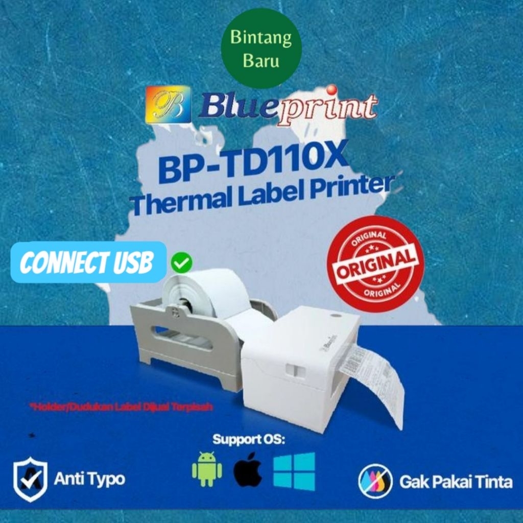 Printer Barcode Thermal printer Label Resi A6 Blueprint BP-TD110X Connect USB BP TD 110X