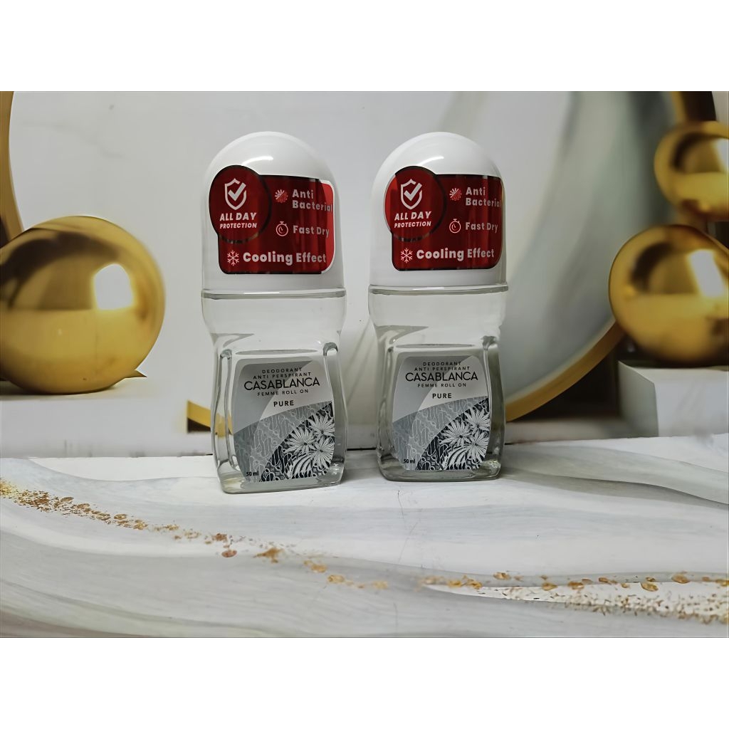 ( 2 Botol ) Casablanca Deodorant Roll on Pure 50 Ml putih