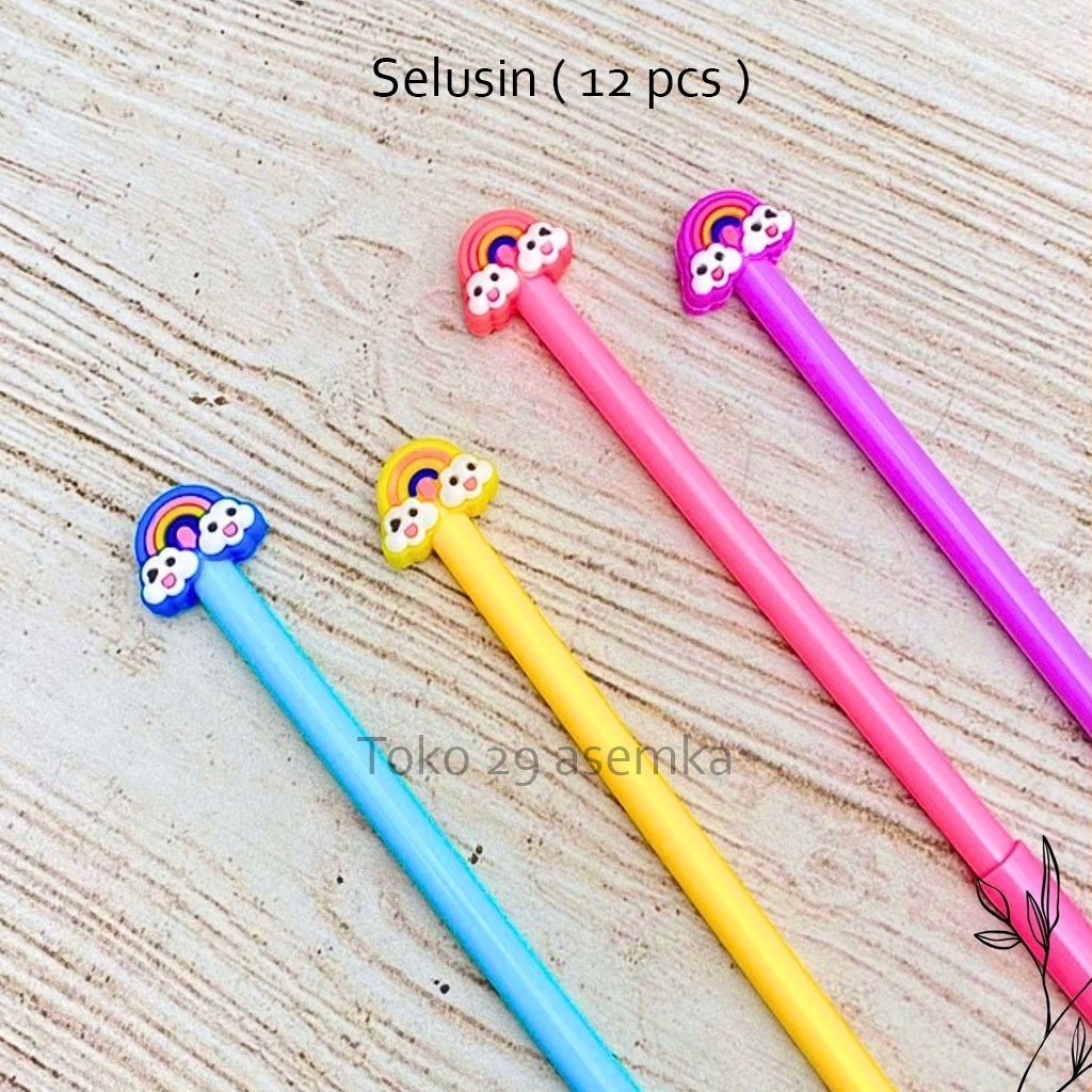 

12PCS SELUSIN PULPEN GEL AWAN PELANGI PGK-1600 BOLPOIN LUCU ANAK ALAT TULIS SEKOLAH MURAH