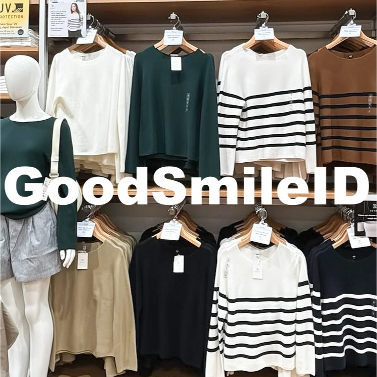 SALE Women Sweater Rajut 3D Knit Katun Garis Kerah Bulat Lengan Panjang Knitwear Outer Wanita Cewek 