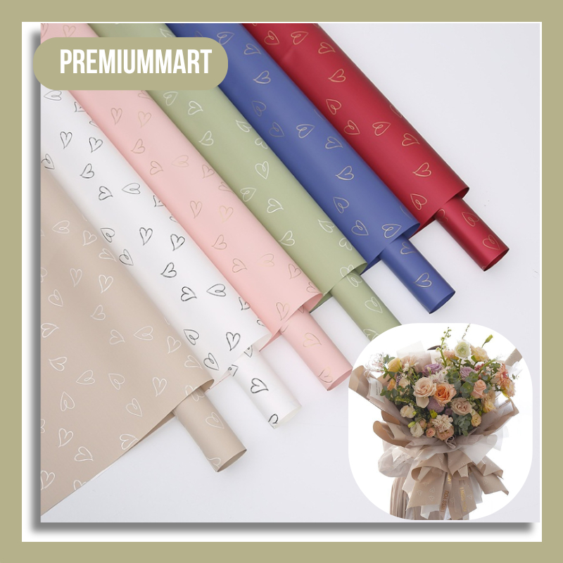 

20 LEMBAR Flower Wrapping Paper Love Korean Cellophane Kertas Buket Bunga Motif Love Garis Florist KB068