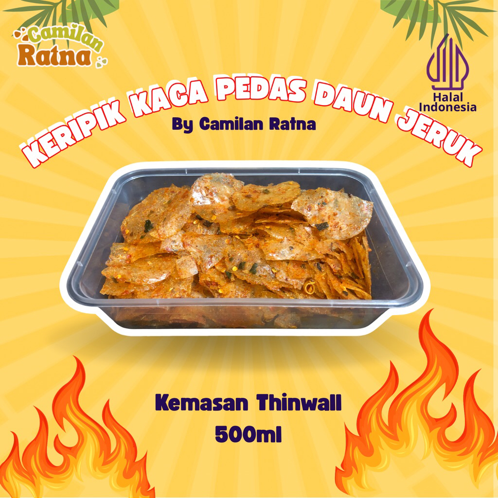 

CR - Keripik Kaca Pedas Daun Jeruk Gurih Asin Kemasan Thinwall 500ml by Camilan Ratna