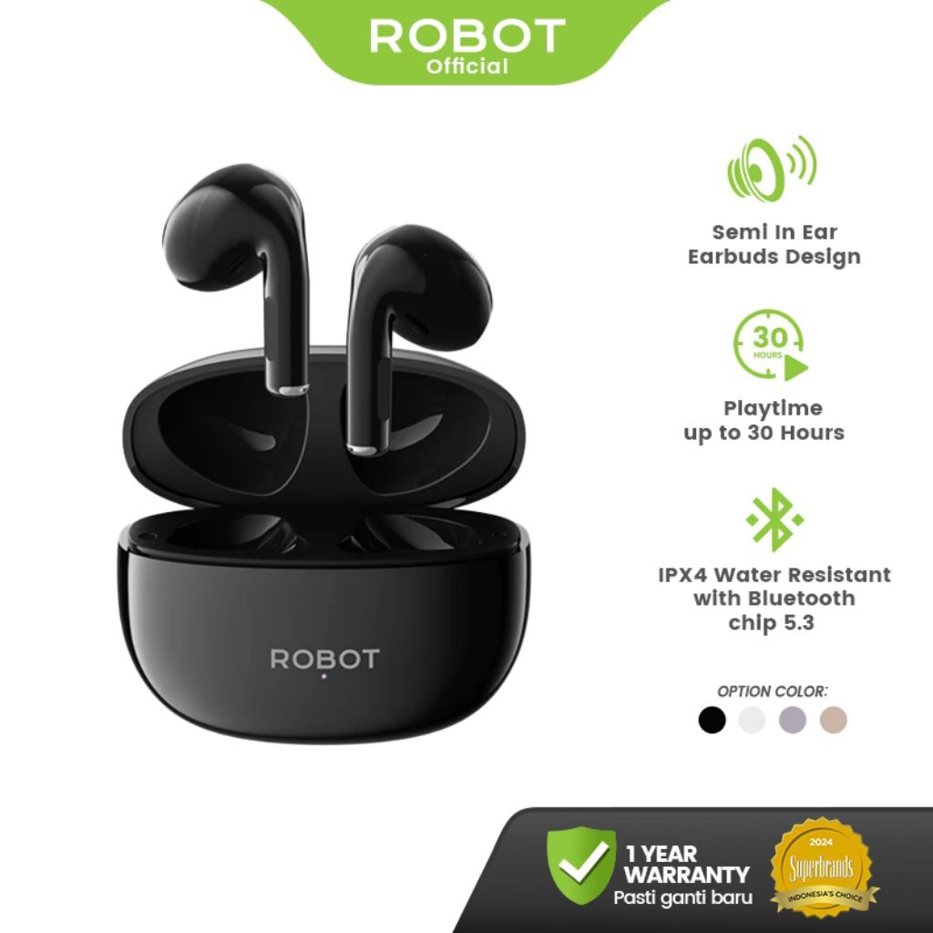TWS Robot murah T10S TWS Robot T10S Robot Flybuds T10S Airbuds Robot - garansi resmi - T60 hitam