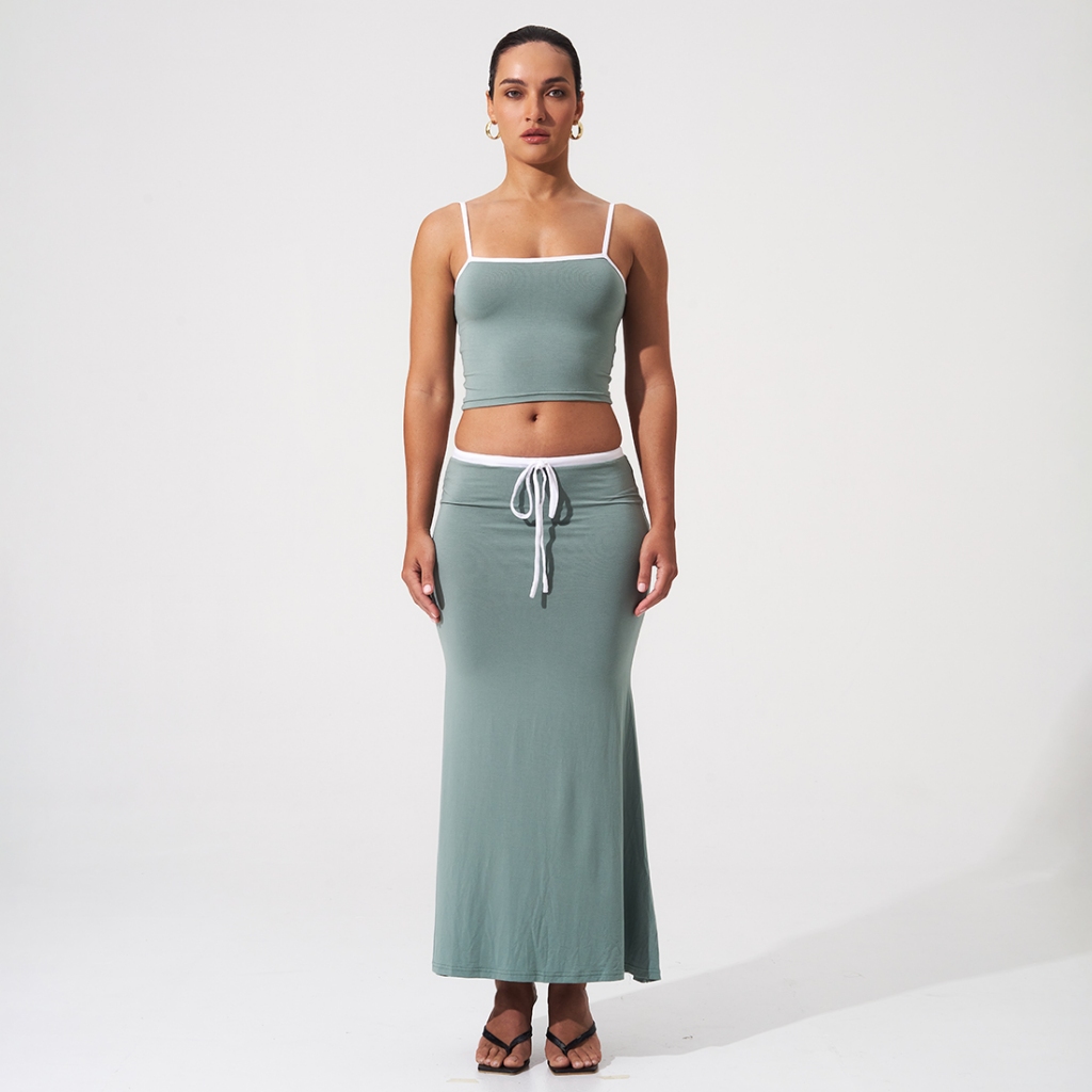 Utopia Set (Top & Maxi Skirt) - Sage Moss