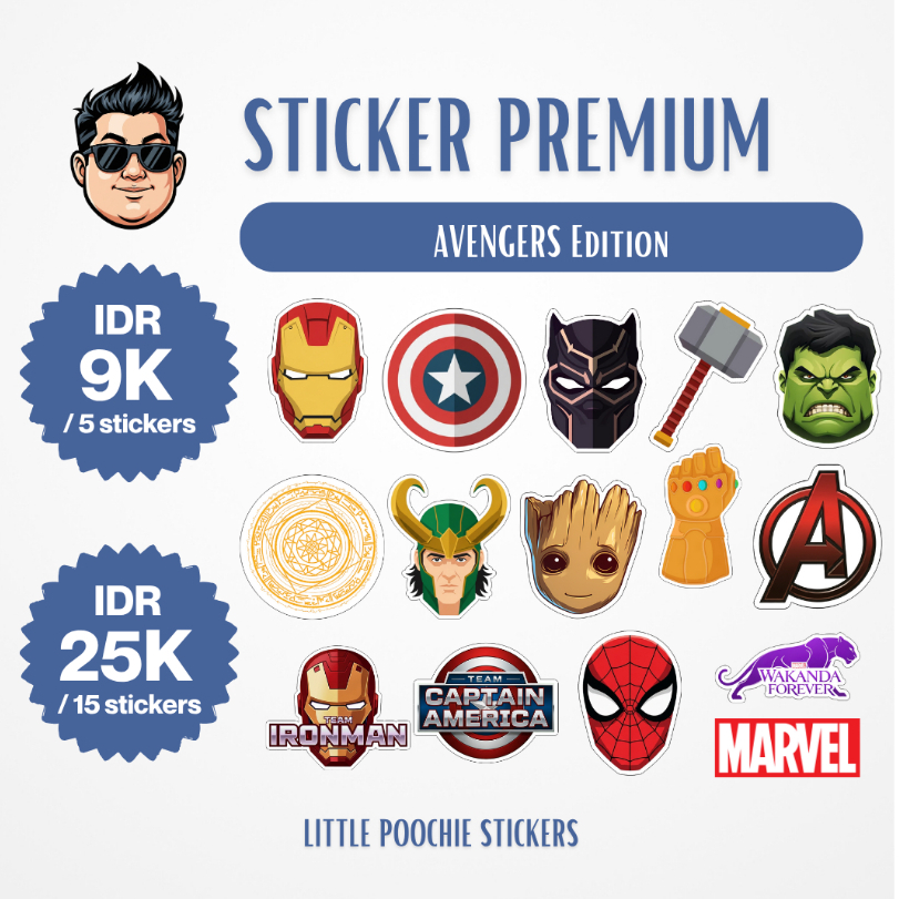 

[STIKER PREMIUM] Avengers/Marvel Edition - Little Poochie Stickers (Stiker HP Laptop Tumbler Helm Murah Berkualitas)