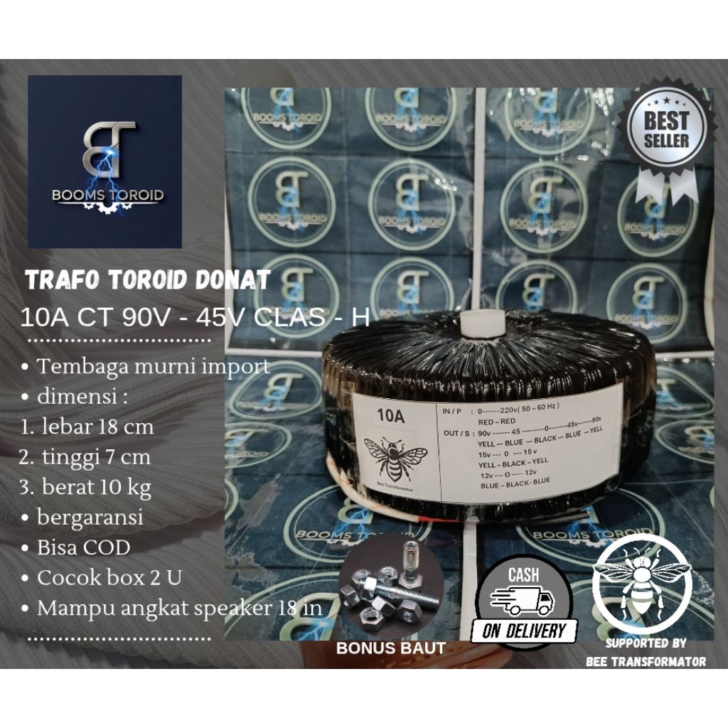 trafo toroid donat 10A CLASS H CT 90V - 45V murni