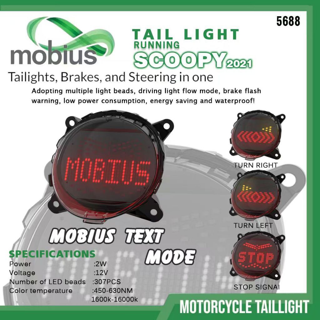LAMPU STOPLAMP MOBIUS SCOOPY 2021 MODEL TEXT RUNNING 3 IN 1