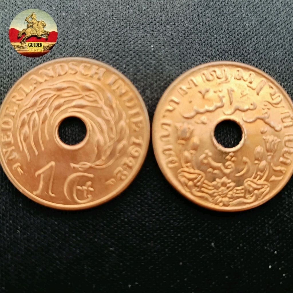 Koin Kuno 1 Cent Bolong 1942 Luster Netherlands Indies Cent Dr
