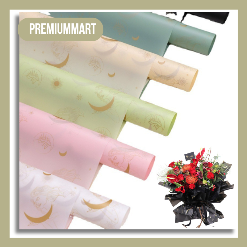 

20 LEMBAR Flower Wrapping Paper Cellophane Motif Moon Florist Waterproof KB111