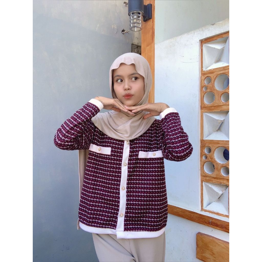 Saku Atas Tweed Cardigan | Cardigan Tweed Wanita Koreanlook