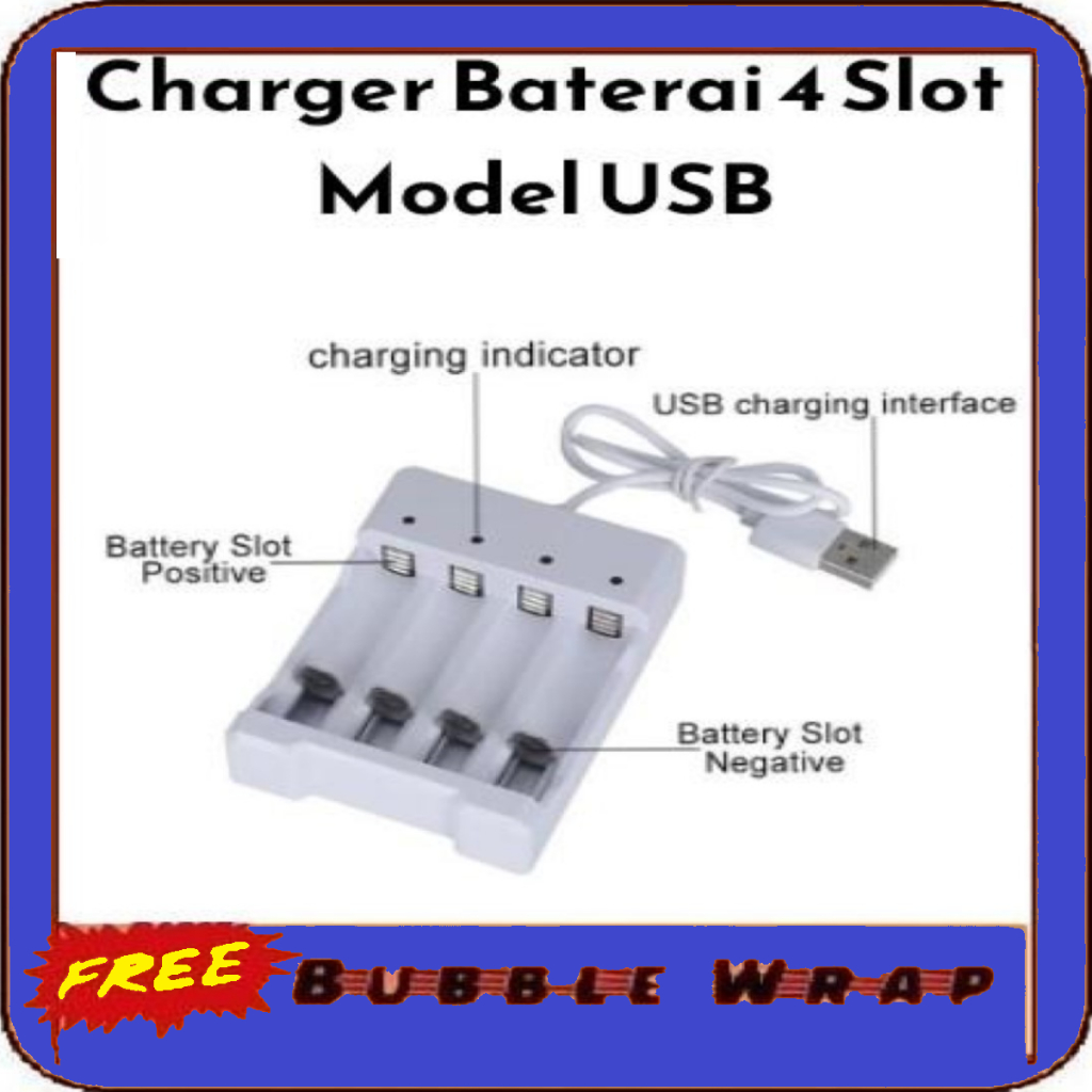 COD - Charger Baterai USB Plug 4 slot for AA/AAA / Charger Baterai AA Senter Ergenizer / Cas Casan C